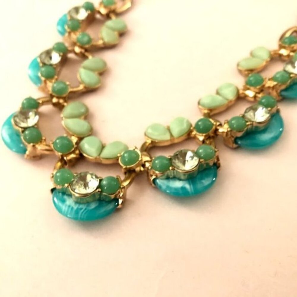 LEE By LEE ANGEL 12KT GP Mod/Contemporary Soleil Gold Green & Turquoise Necklace